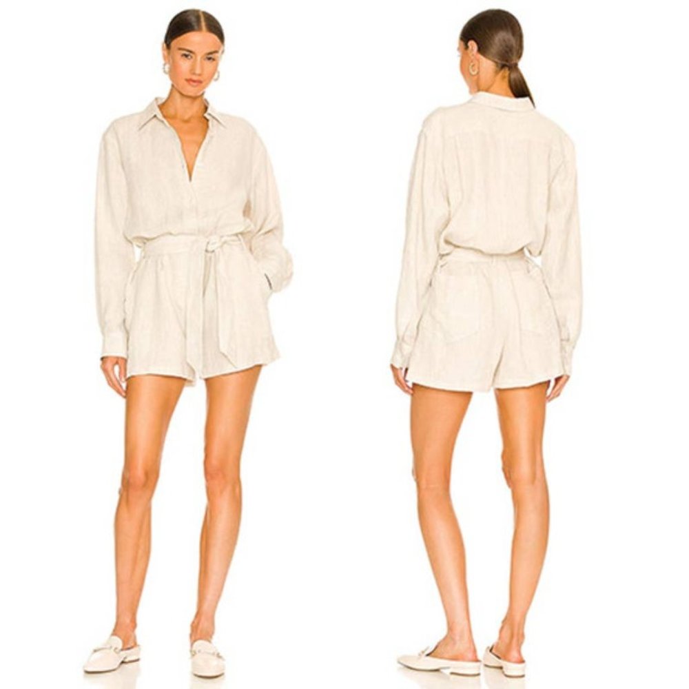 Marissa Webb Rowan Linen Button Down Romper Flax Women's Size: 4 NWOT